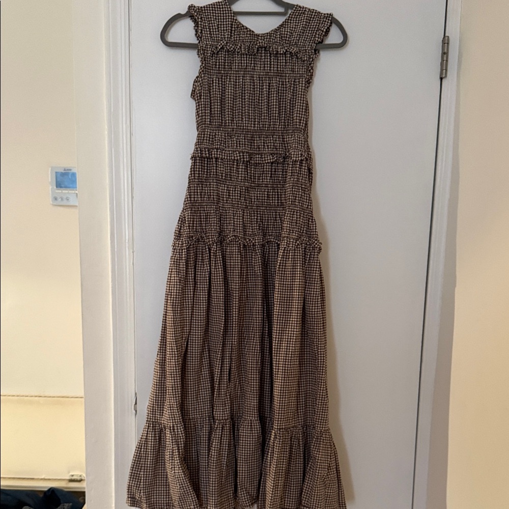 Caroline Constas Brown Checkered Maxi Dress